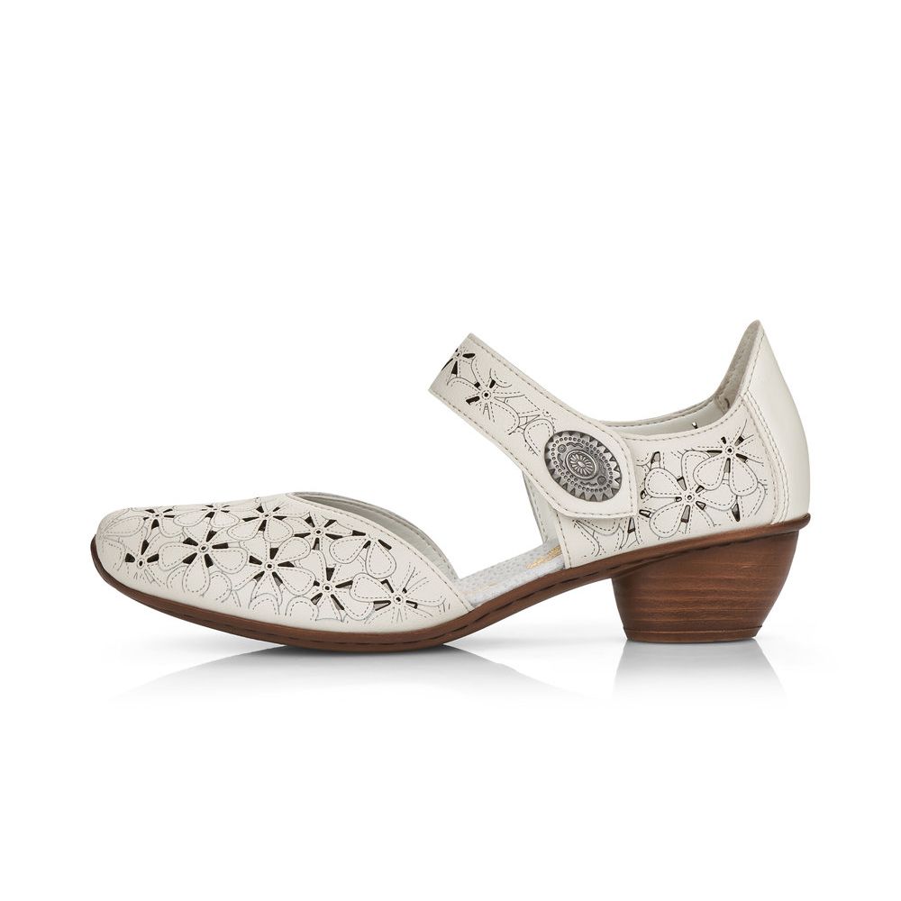 detail Dámské kožené lodičky Rieker 43786-80 bílá