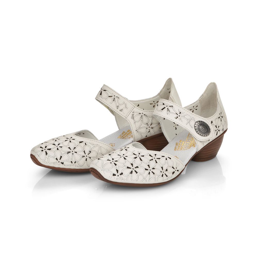 detail Dámské kožené lodičky Rieker 43786-80 bílá